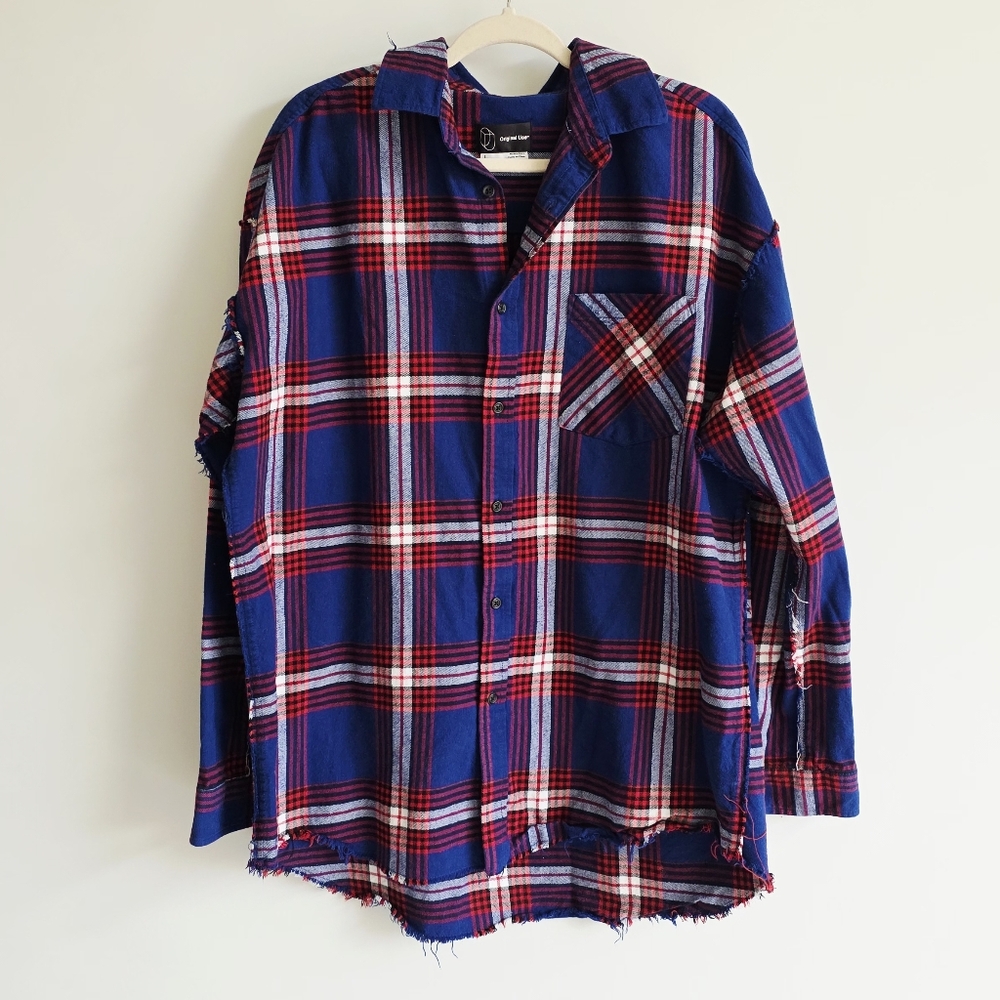 Original Use Blue/Red Plaid Button Down Relaxed Fit Flannel Shirt Women's Size L